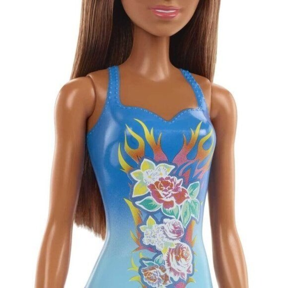 Barbie Beach Doll with Tie Dye and Daisies Swimsuit Barbie, Brown Hair - Picture 3 of 6